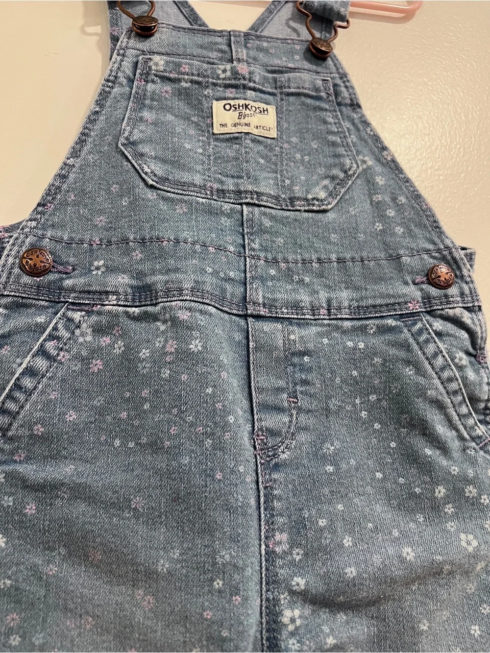 OshKosh B'gosh Light Blue Denim Floral Print Overalls 24 months